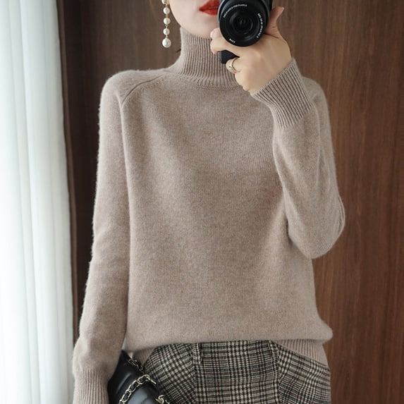 Fznquz Sweaters for Women Trendy Winter Knitted Mock Neck Sweater Turtle Neck Soft Pullover Yellow Womens Tops