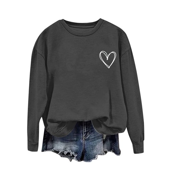 Fznquz Sweatshirt Women Tops Gray Love Graphic Crewneck Tee Spring Casual Long Sleeve Womens Clothes Trendy 2026,S