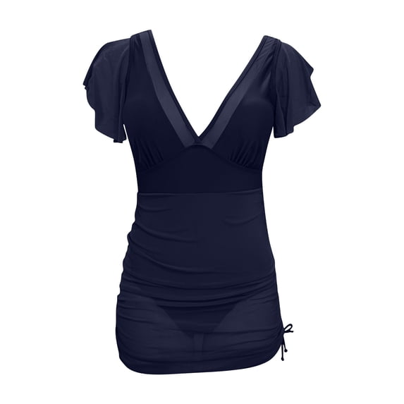 Fznquz Swimsuits for Women 2026 Tummy Control One Piece Bathing Suits V Neck Short Sleeve Plus Size Swimsuit