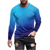 Fznquz T Shirt Men Fashion Blue Long Sleeve Soft Tee Shirt Gradient 2025 Big and Tall Men Clothes