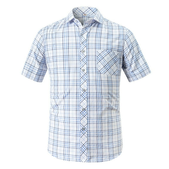 Fznquz T Shirts for Men Under $5 Short Sleeve White Dress Button Down Collared Plaid Big and Tall T Shirts with Pockets XXXL