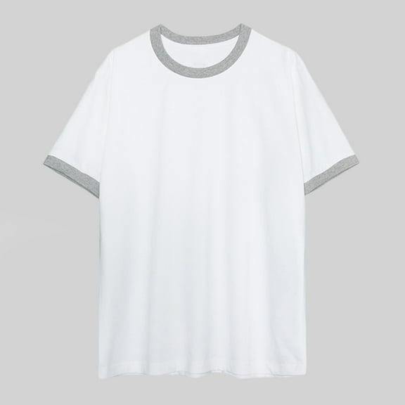 Fznquz T Shirts for Men Cotton Short Sleeve White Crew Neck Ringer Casual Boys T Shirts S