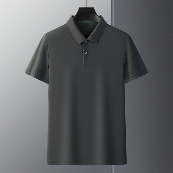Fznquz T Shirts for Men Short Sleeve Button Up Polo Gray Summer Collar T-Shirt 52