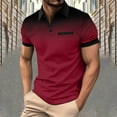 thumbnail image 1 of Fznquz T Shirts for Men Short Sleeve Gradient Polo Red T-Shirts Button Summer Shirts Men S, 1 of 5
