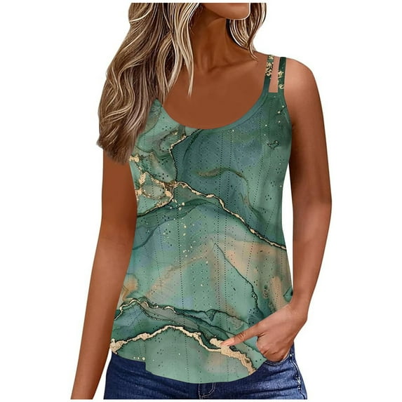 Fznquz Tank Top for Women Double Strap Tie Dye Tunic Summer Loose Green Boho Tank Tops