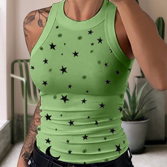 Fznquz Tank Tops for Women Casual Summer Sexy Polka Dot Slim Fit Boho Casual Sleeveless Green Womens Tank Tops Under 5.00