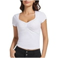 thumbnail image 1 of Fznquz Tops Women Basic Workout Summer Tees V Neck Plain White Short Sleeve Slim Fit Womens Shirts, 1 of 2