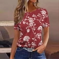 thumbnail image 1 of Fznquz Tops Women Short Sleeve Summer Floral T Shirts Comfy Casual Red Crewneck Shirts for Women, 1 of 6