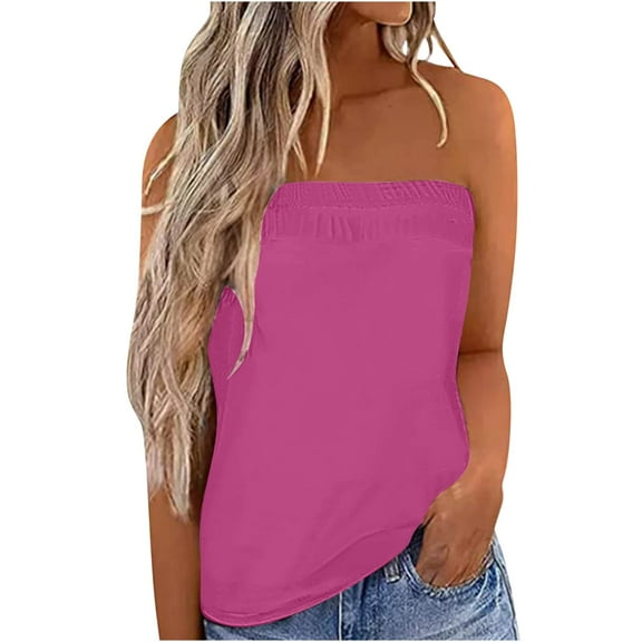 Fznquz Trendy Sleeveless Tops For Women Strapless Tube Tank Tops Summer Pink Casual Solid Color Womens Clothing