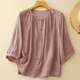 thumbnail image 1 of Fznquz Trendy Tops for Women 2025 3/4 Sleeve Button Down Cotton Linen Shirt Pink Casual Spring Summer Plain Blouses for Women, 1 of 4