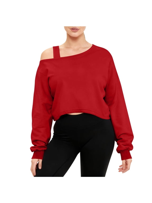 Trendy Womens Tops Casual Plain Red Off Shoulder Tee Crop Loose Cold Shoulder Tee,XXL