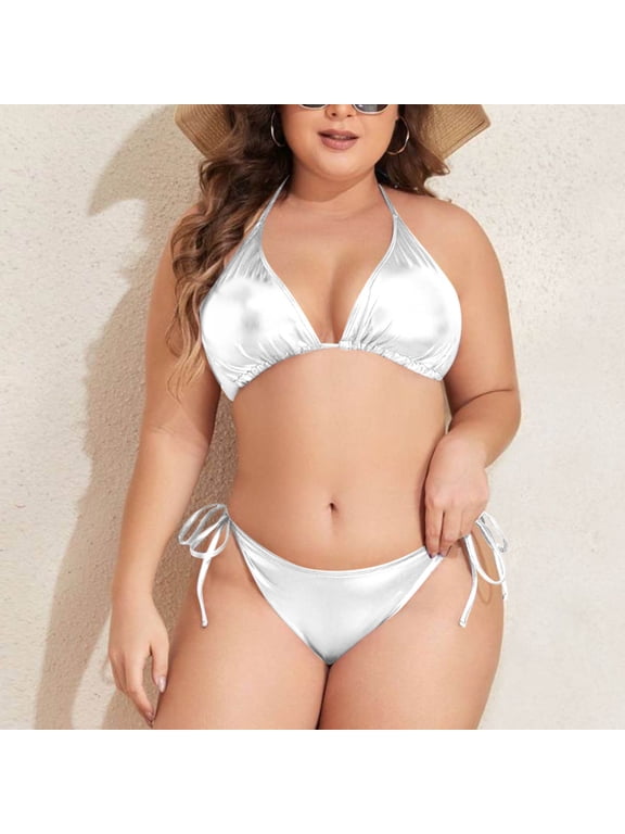 Triangle Bikini for Women Plus Size Swimwear Side Tie Knot Metallic String Cheeky Swim Suit,XL