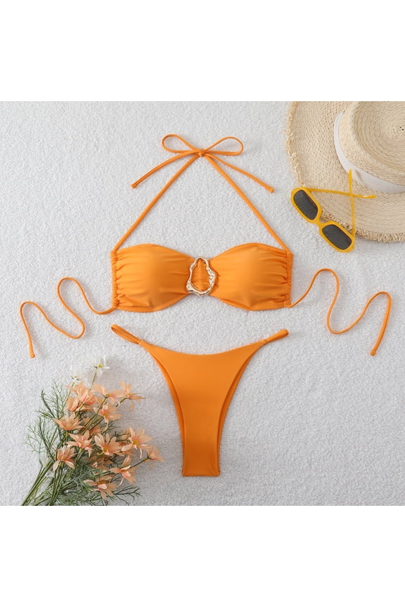 Triangle Womens Bikini Halter Bathing Suits Bandeau Adjustable Strap Tie Knot Bathing Suit,M