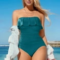 thumbnail image 1 of Fznquz Tummy Control Swimsuits for Women One-Piece Bathing Suits Ruched Strapless Bandeau Bathingsuits, 1 of 4