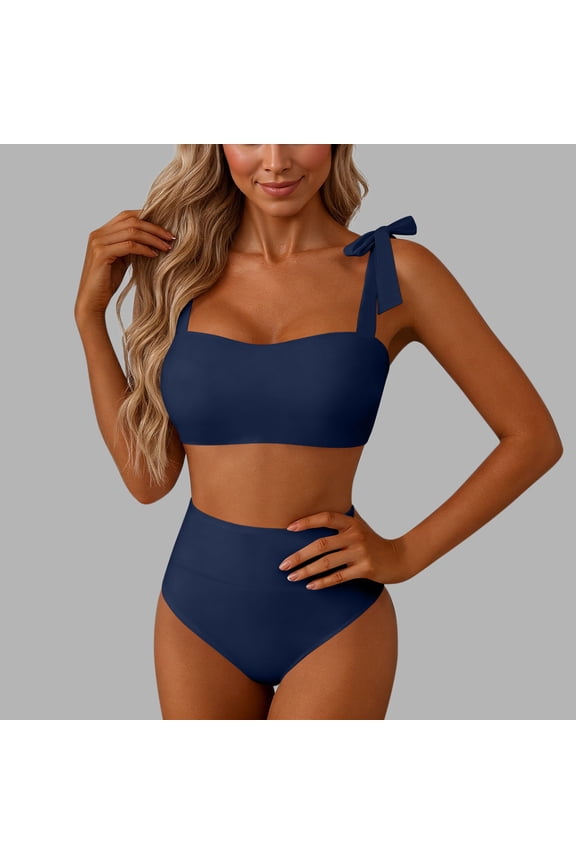Tummy Control Womens Bikini Swimsuits High Waisted 2 Piece Swimwear Summer 2026 Tie Shoulder Swim Suits,M