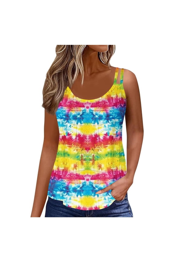 Tunic Casual Tops for Women Tie Dye Double Strap Plus Size Summer Boho Multicolor Junior Tank Tops Under 10