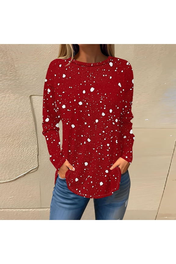 Tunic Womens Plus Size Blouses Floral Long Sleeve Shirt Round Neck Red Casual Women's T-Shirts