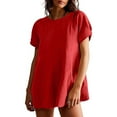 Fznquz Tunic Womens Work Tops Short Sleeve Red Casual T Shirt Plus Size