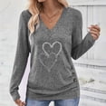thumbnail image 1 of Fznquz V Neck Plus Size Blouses for Curvy Women Graphic Gray T-Shirt Love Heart Casual Loose Long Sleeve Women's Clothing,L, 1 of 8