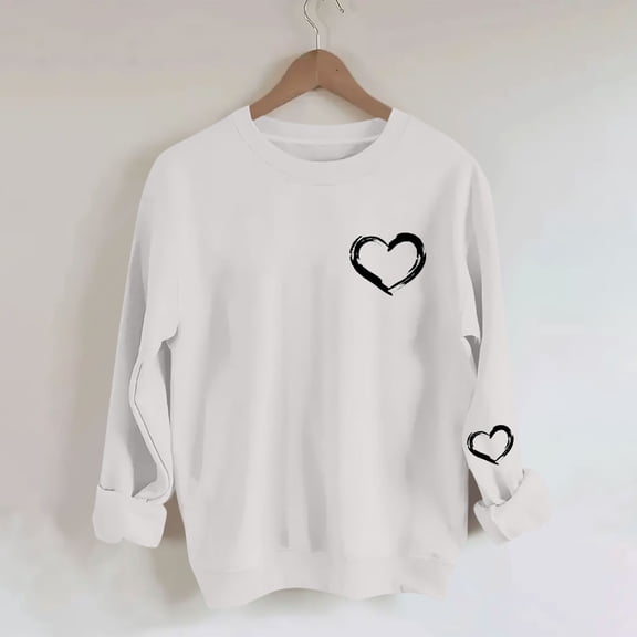 Fznquz Valentines Sweatshirts Women Crewneck Cute Shirt Lightweight White Oversized Love Heart Graphic Trendy Shirts M
