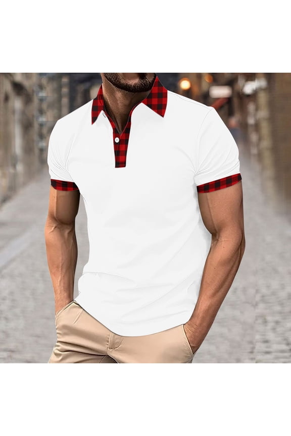White Mens Golf Polo Shirts Basic Casual Golf Solid Color Summer Regular Fit Button T Shirts for Man L