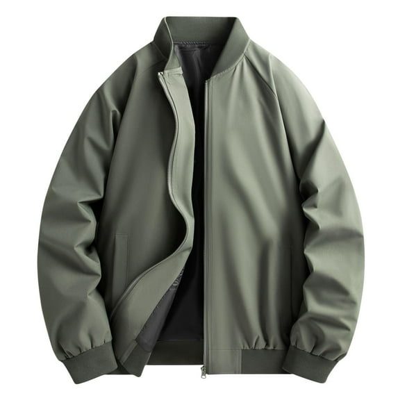 Fznquz Windbreaker Men's Jacket Casual Stylish Green Lightweight Plain Full Zip Atheletic Men's Coats M