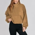 thumbnail image 1 of Fznquz Winter Women's Blouse Fleece Pullover Brown Sweatshirt Loose Fit Soft Pocket Womens Tshirts, 1 of 7