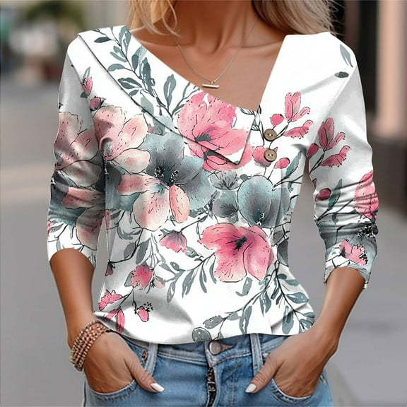 Fznquz Womans Tops Formal Dressy Casual Purple Shirt Long Sleeve Floral Work Shirts for Women