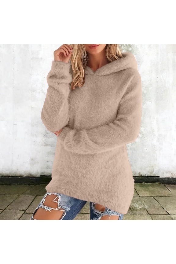 Women Blouses Fleece Winter Hooded Yellow Shirt Fuzzy Long Sleeve Plain Women Shirts,M