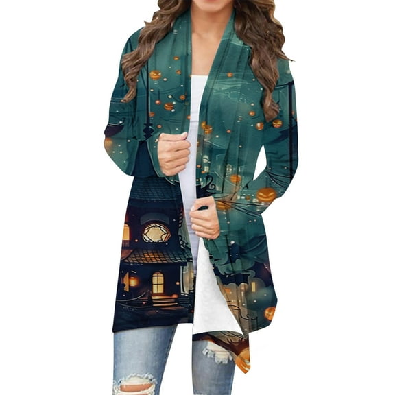 Fznquz Women Cardigan Sweater Long Sleeve Halloween Open Front Cardigans Trendy Casual 2025 Multicolor Blouse