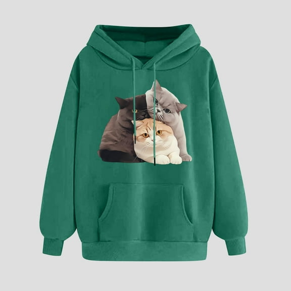 Fznquz Women Hoodies Graphic Green Long Sleeve Trendy Sweatshirt Oversized Cute Winter Fall Outfits