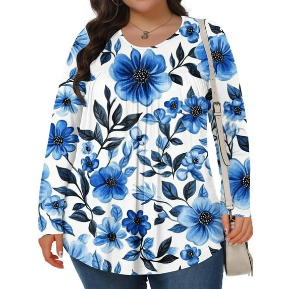 Fznquz Women Long Sleeve Tops Floral Crewneck Plus Size Shirt Casual Fall Women T Shirts