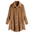 thumbnail image 1 of Fznquz Women’S Blouses Long Sleeve Winter Fleece Brown T Shirt Fuzzy Pockets Button-Up Womens Shirts Trendy,XL, 1 of 3