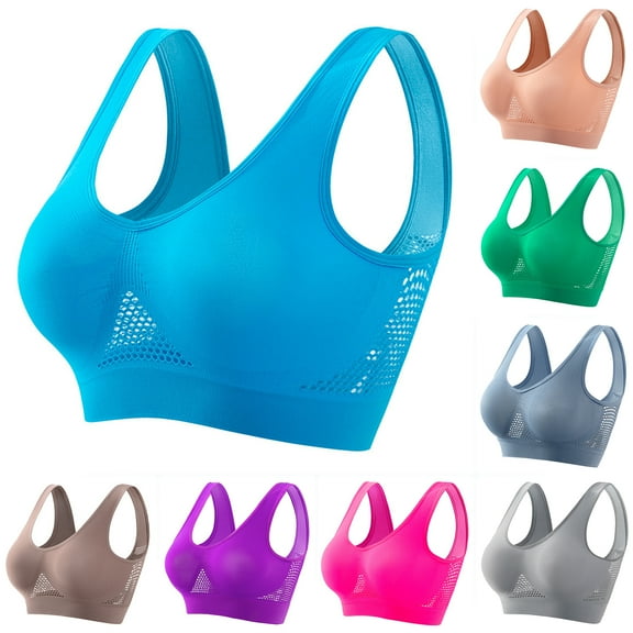 Blczomt Women Sports Bra Wirefree Seamless Bra High Support Yoga Blue Sports Bras