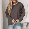 thumbnail image 1 of Fznquz Women Sweaters Knit Long Sleeve Crewneck Sweaters Casual Brown Soft Winter Womens Shirts, 1 of 4