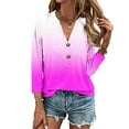 thumbnail image 1 of Fznquz Women Workout Tops Dressy Casual Pink Button up 3/4 Sleeve T Shirt Gradient V Neck Trendy Blouses for Women $5, 1 of 5