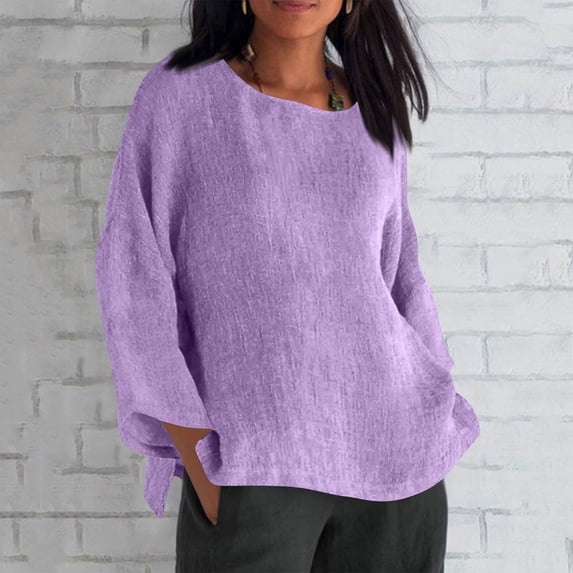 Fznquz Women's Blouses Long Sleeve Purple Plain Loose Shirts Casual Fall Winter Womens Shirts Trendy