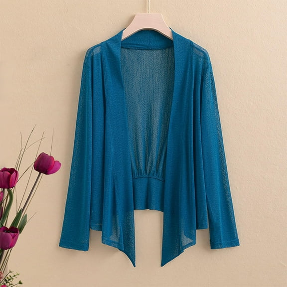 Fznquz Women's Cardigans Long Sleeve Open Front Casual Cardigan Blue Soft Kimono Lightweight Fashion