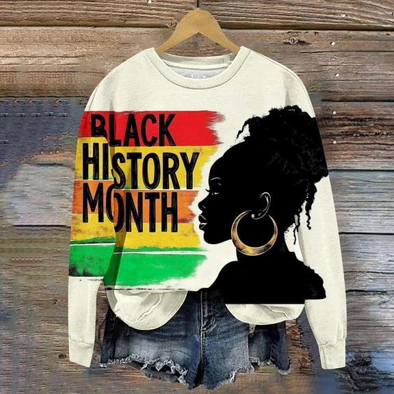 Fznquz Women's Sweatshirts White Fashion Pullover Sweatshirt Crewneck Oversized Black History Print Spring Women Sweatshirts