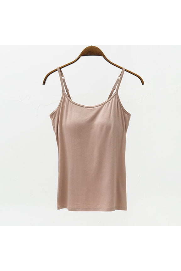 Women's Tank Tops Summer Slip Spaghetti Strap Cami Built In Bras Casual Yellow Fashion Square Neck Tank Top
