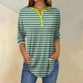 thumbnail image 1 of Fznquz Women's Tops 3/4 Sleeve Green Tunics Loose Fit Tee Striped Button V Neck T Shirts,S, 1 of 5