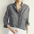 thumbnail image 1 of Fznquz Womens Blouses Dressy Casual Linen Brown Plain Button Down Shirts Long Sleeve Trendy Clothes for Women, 1 of 3