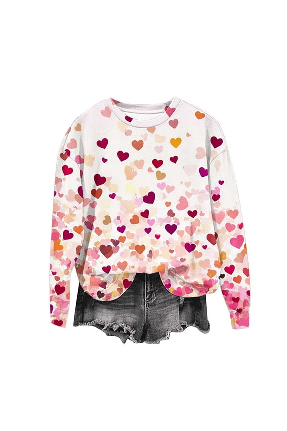 Womens Crewneck Sweatshirt Plus Size Love Valentine's Day Pullover Pink Lightweight Trendy Blouses XXL