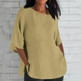 thumbnail image 1 of Fznquz Womens Dressy Summer Tops 3/4 Sleeve Casual Yellow Tunic T Shirts for Women Crew Neck Soft Plus Women Blouse, 1 of 6