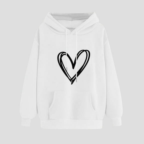 Fznquz Womens Hoodies Plus Size Long Sleeve Love White Casual Fashion Winter Hooded Heart Graphic Outfits