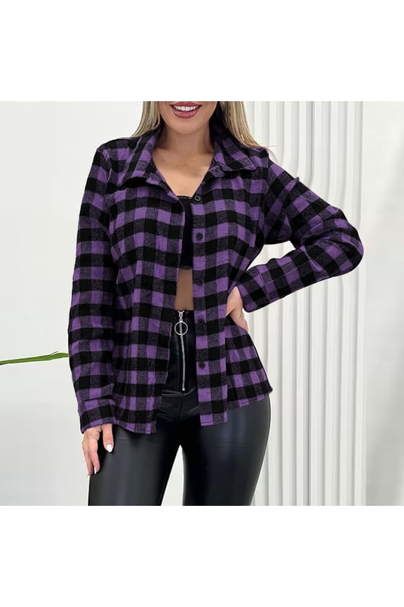 Womens Long Sleeve T Shirts Purple Flannel Button Down Shirt Plaid Button Up Lightweight Womens Shirts Dressy Casual