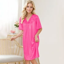 Fznquz Womens Nightgowns Sexy Plus Size Short Sleeve House Dress Soft Pink Loose Lace Womens Sleep Shirts