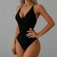 thumbnail image 1 of Fznquz Womens One Piece Swimsuit Tummy Control Bathing Suit V Neck Tie Back Built In Bras Swimwear, 1 of 6