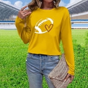 Fznquz Womens Oversized Tee Shirts Game Day Yellow Long Sleeve Tops Football Graphic Sunday Funday Tunic Womens Tops XXL