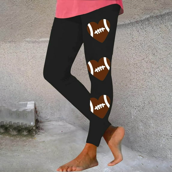 Fznquz Womens Pants Casual Athletic Yoga Leggings Football Print Gym Brown Pant XL